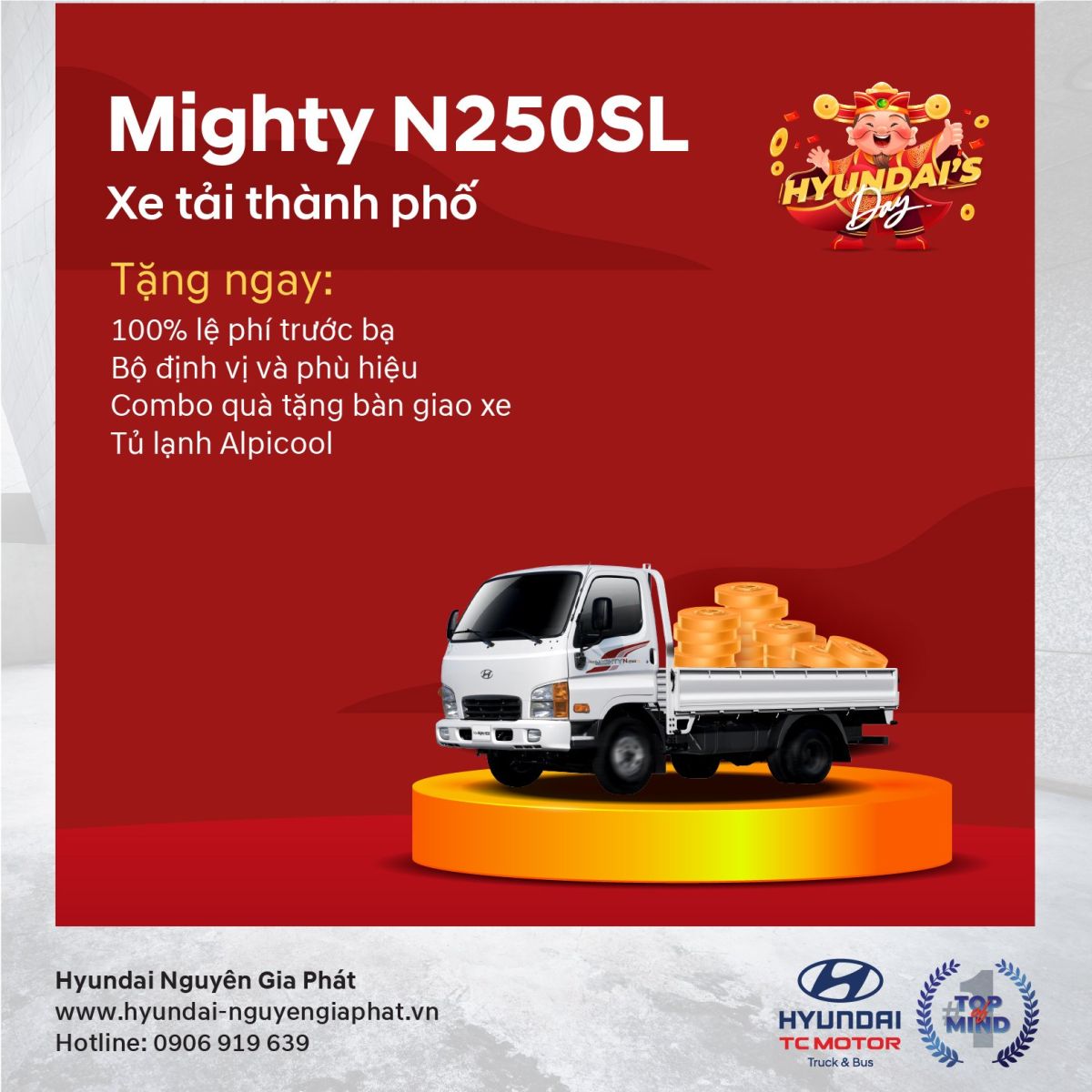 Trước bạ trao tay - Nhận ngay xe hot dành cho dòng xe tải Hyundai Mighty N250SL